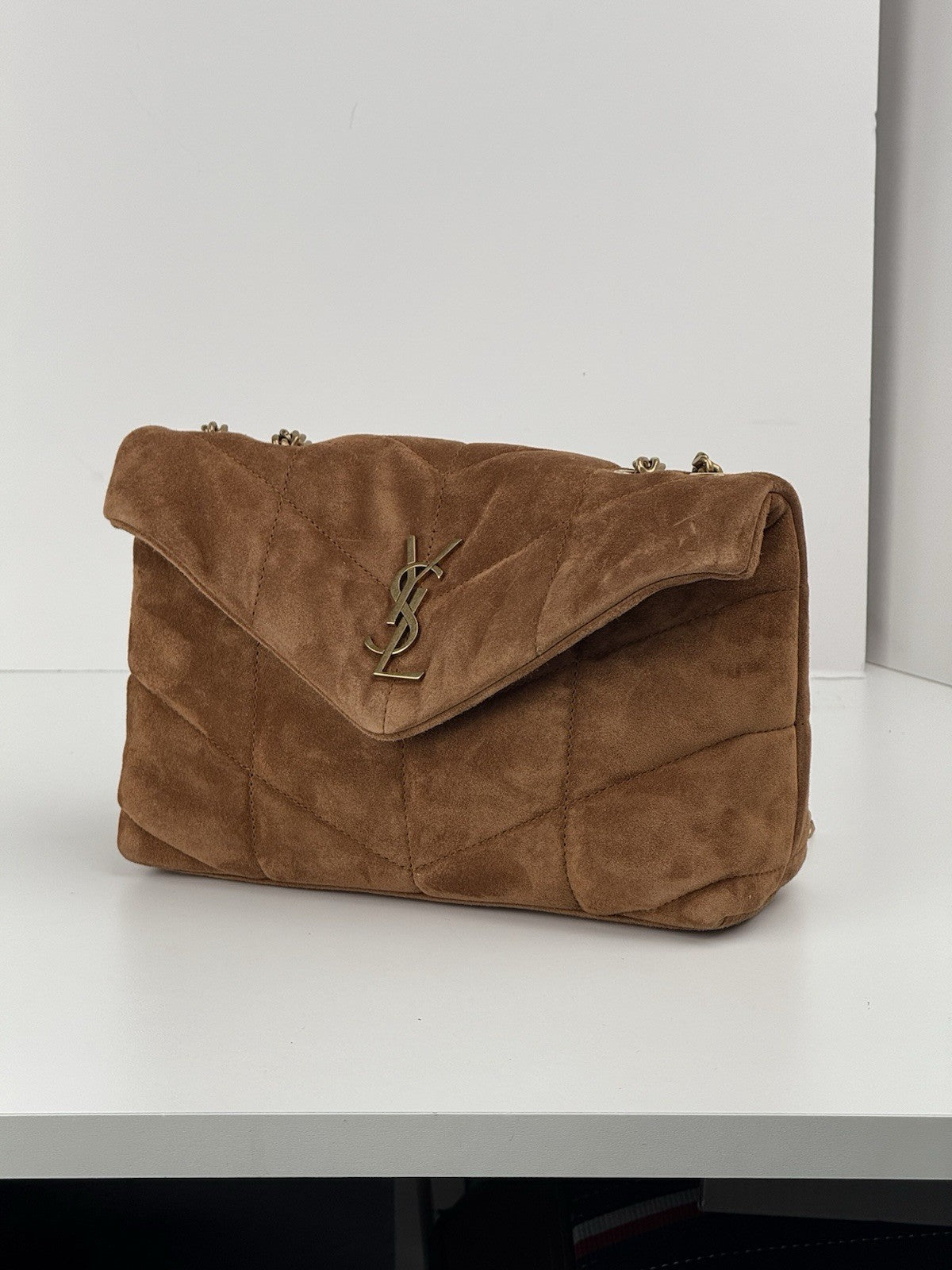 Saint Laurent Puffer Toy quilted leather-trimmed suede shoulder bag