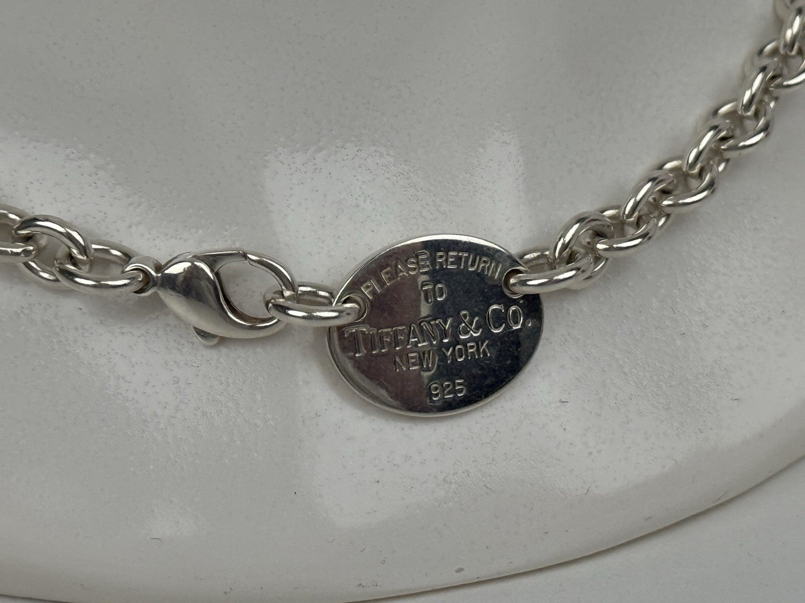 Tiffany & Co Sterling Silver Oval Choker Tag Necklace 15.5"
