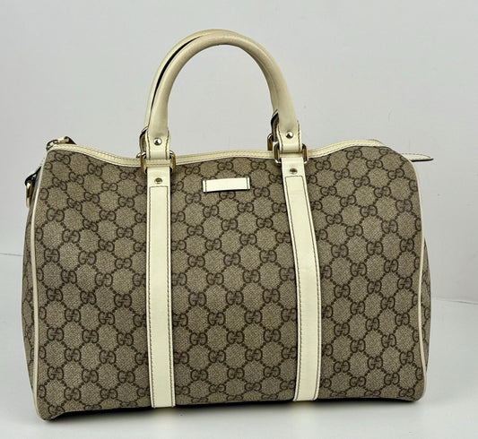 Gucci Joy Beige Strap Boston Bag Medium Brown Canvas