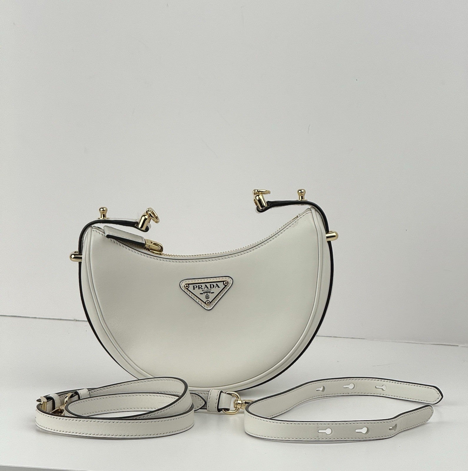 Prada White Leather Arque Shoulder Bag