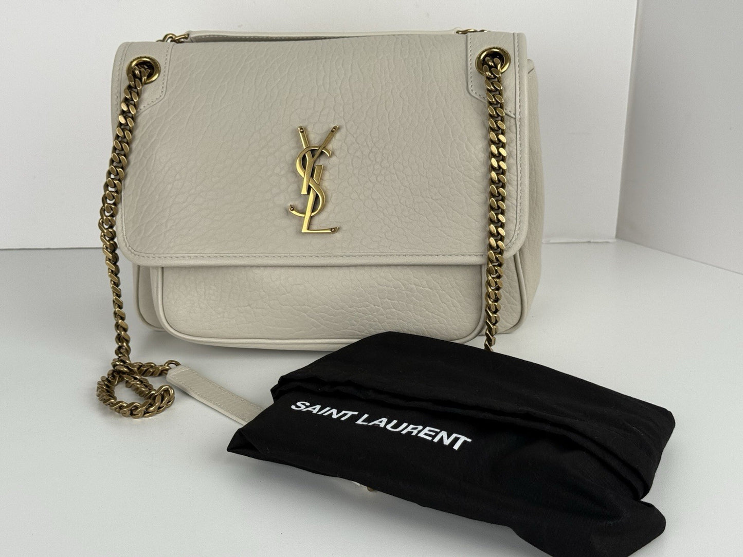 Saint Laurent Niki Medium Leather Shoulder Bag in Crema Soft