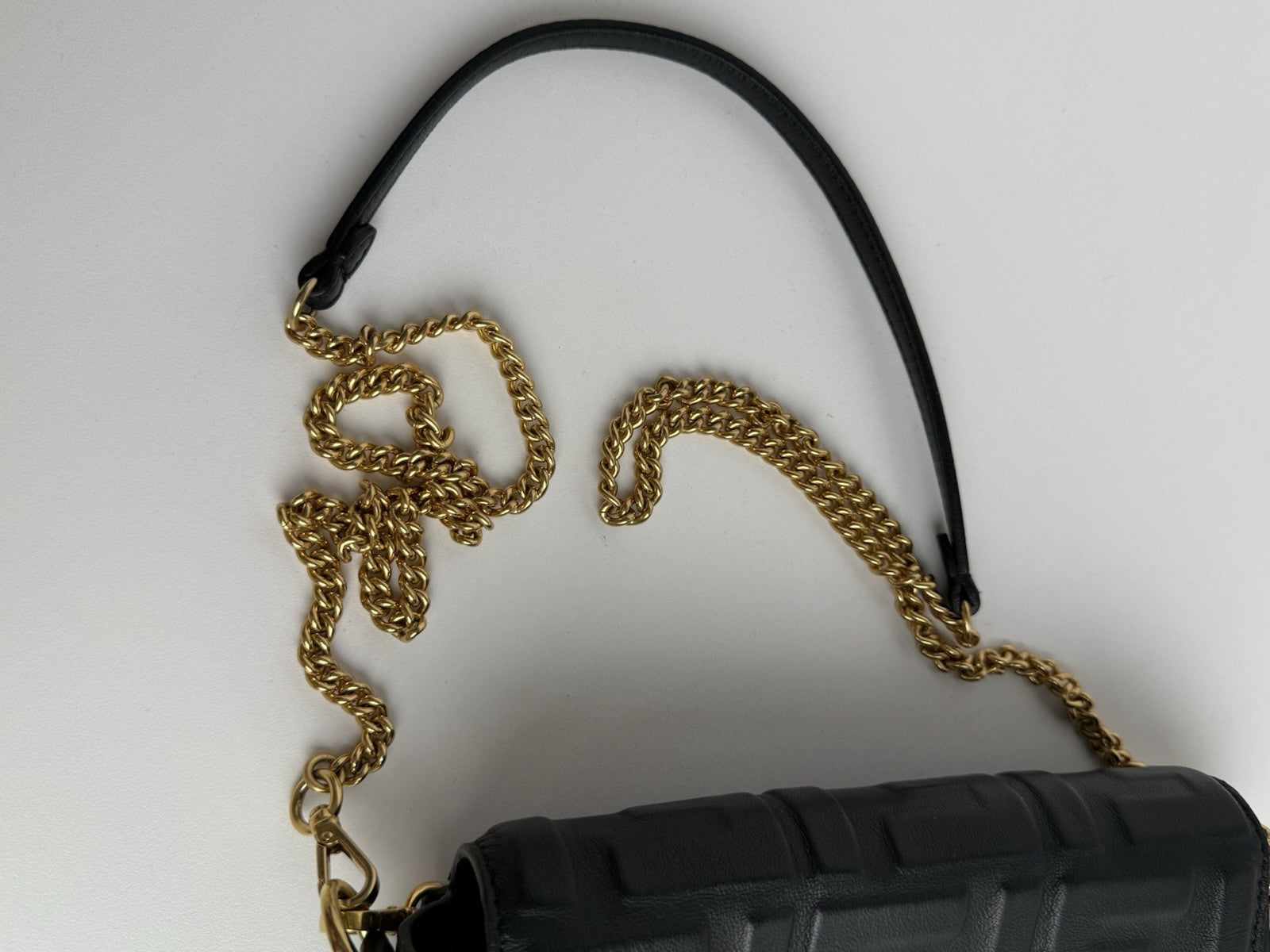 Fendi Mini Zucca Embossed Black Leather Baguette Satchel