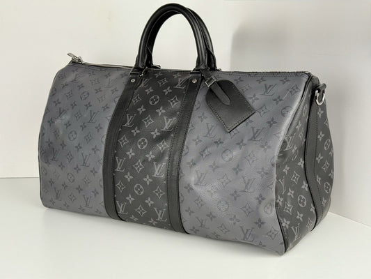 Louis Vuitton Duffle Bag M Monogram Eclipse Keepall Canvas Black/Gray Size 50