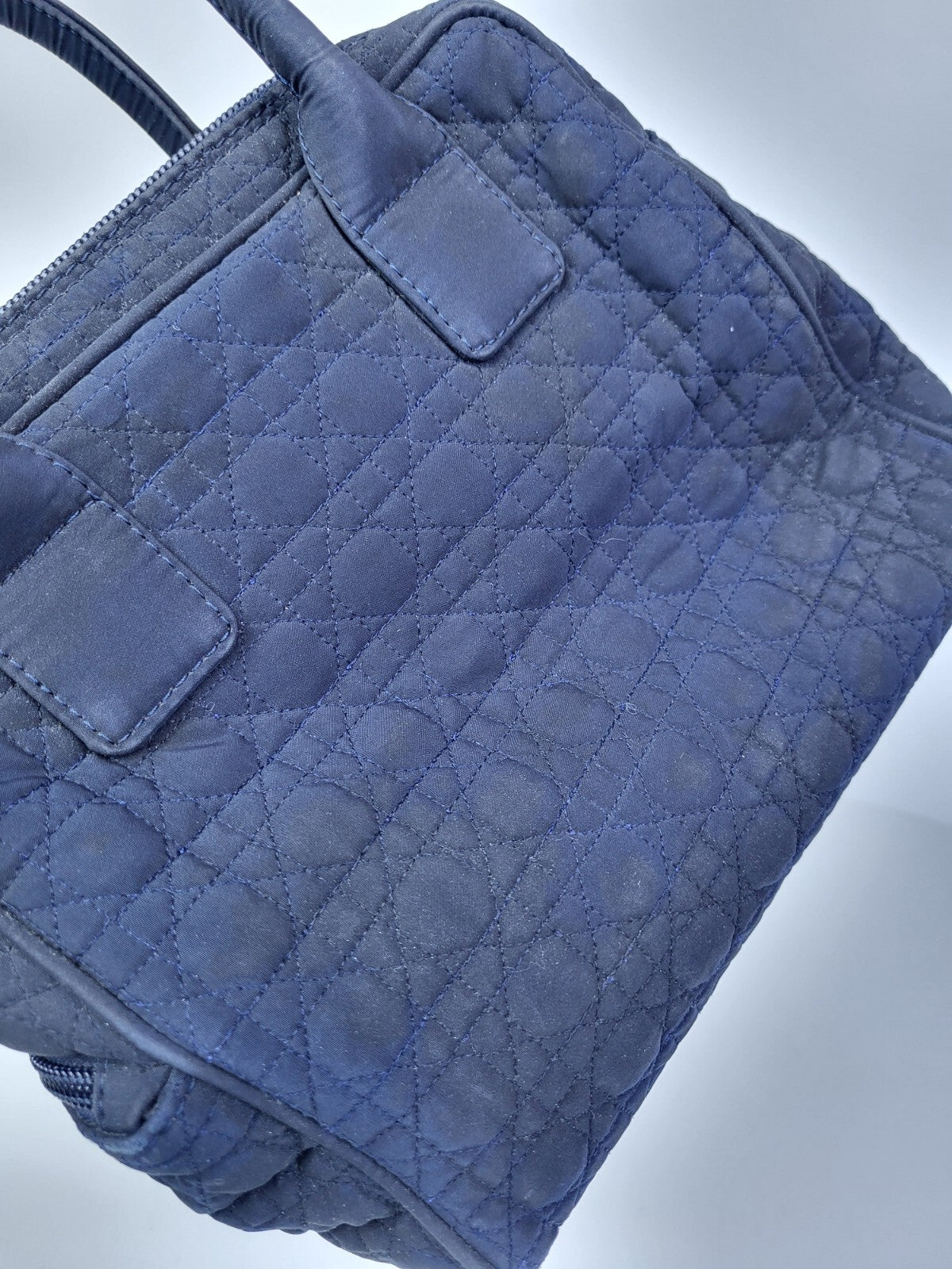 Dior Cannage Fabric Vintage Satchel Bag Navy Blue 