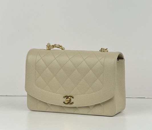 Chanel Diana Medium Caviar Leather Shoulder Bag Beige