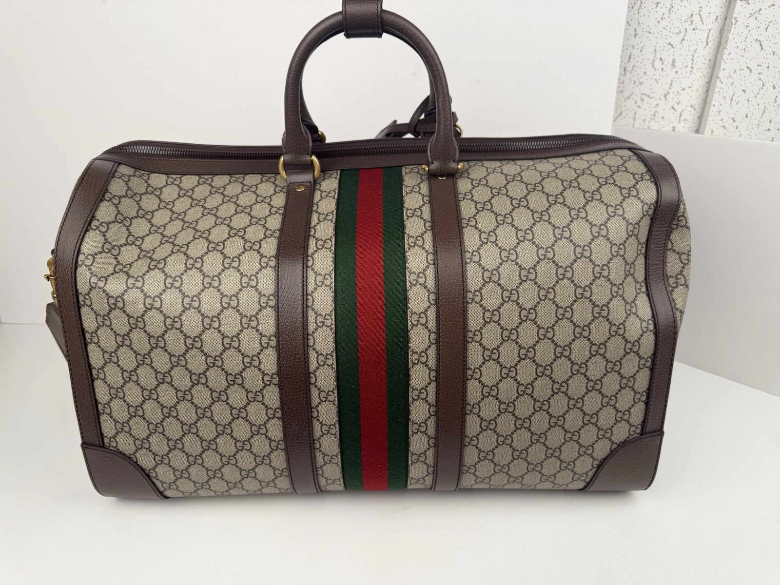 Gucci Supreme Monogram Canvas Large Duffel Bag Beige