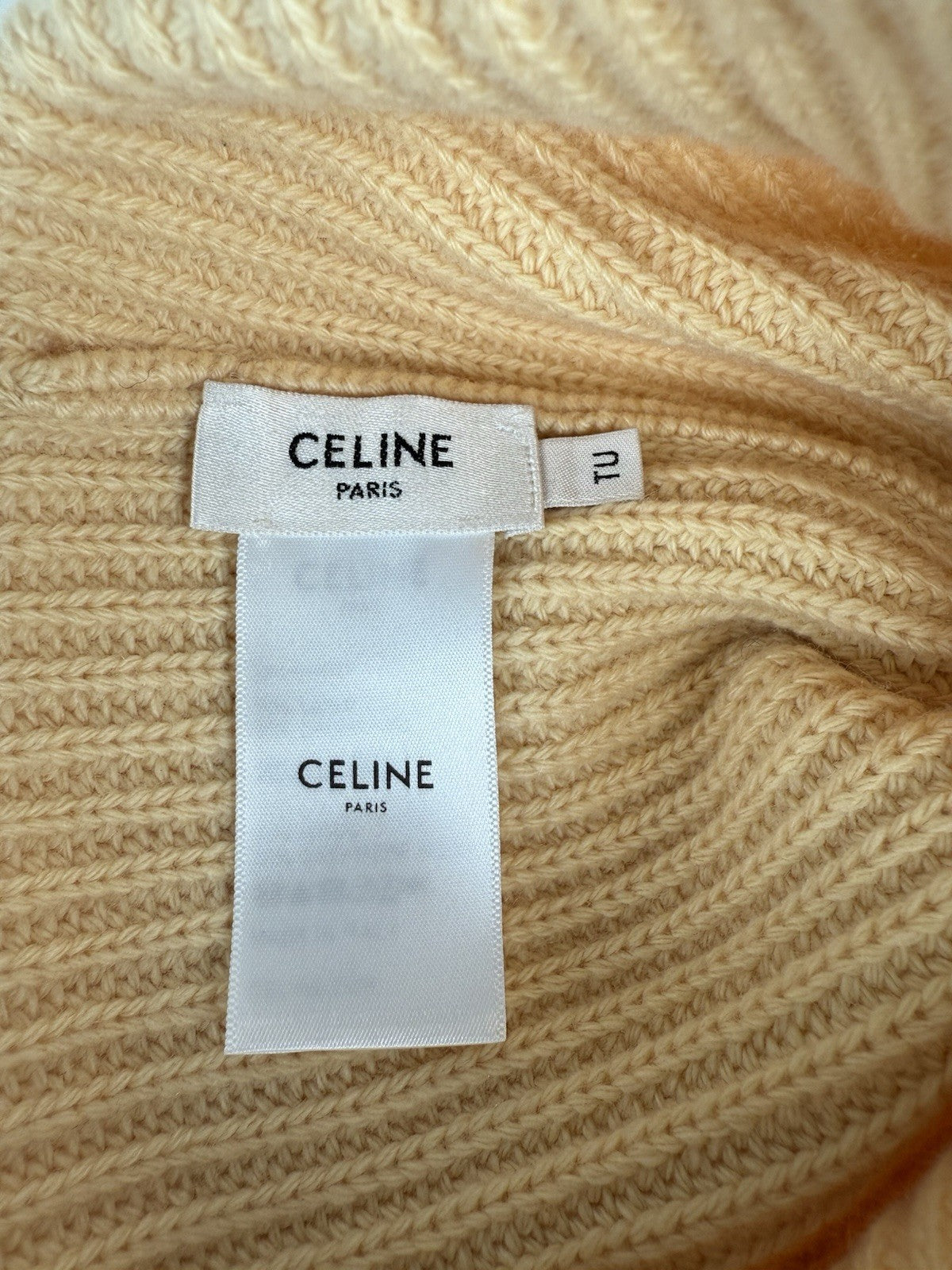 CELINE Ribbed Logo Knit Hat Knit Cap Wool Yellow Women Men Unisex TGIS