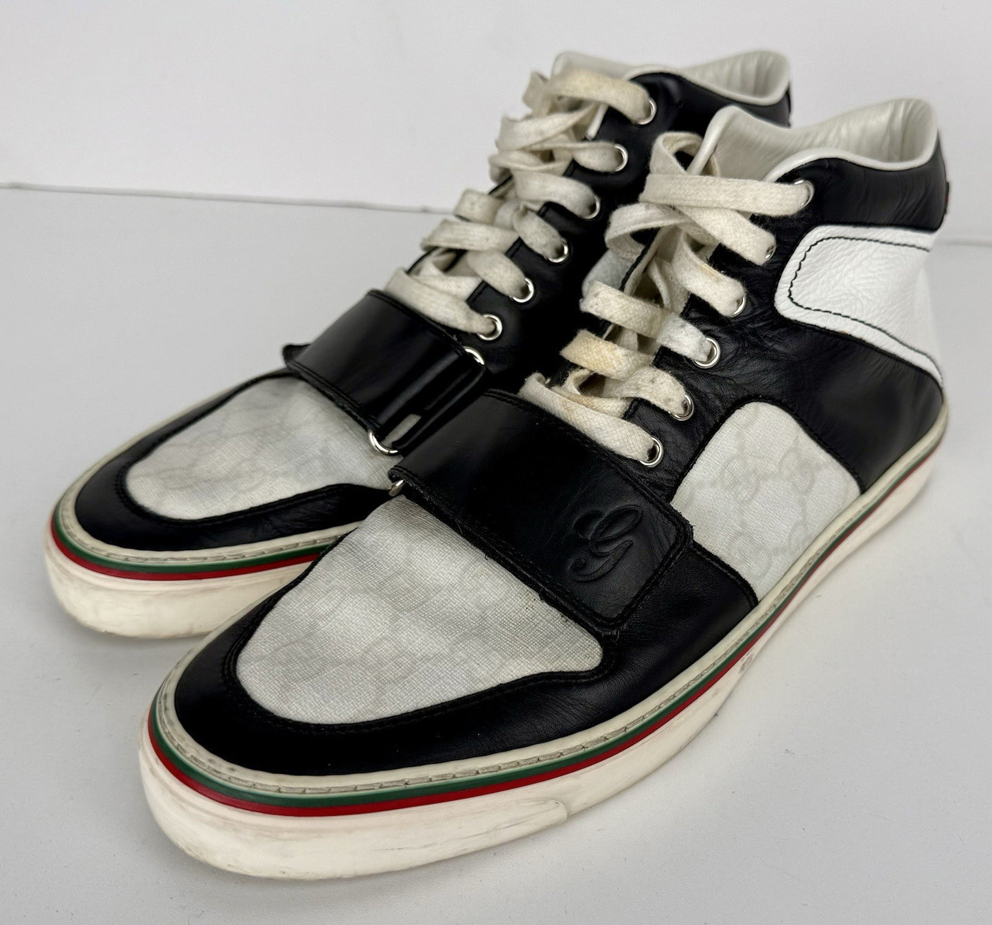 Gucci Black/White Leather GG Lace Up Low Top  Gymnastikskor Sneakers Size 9