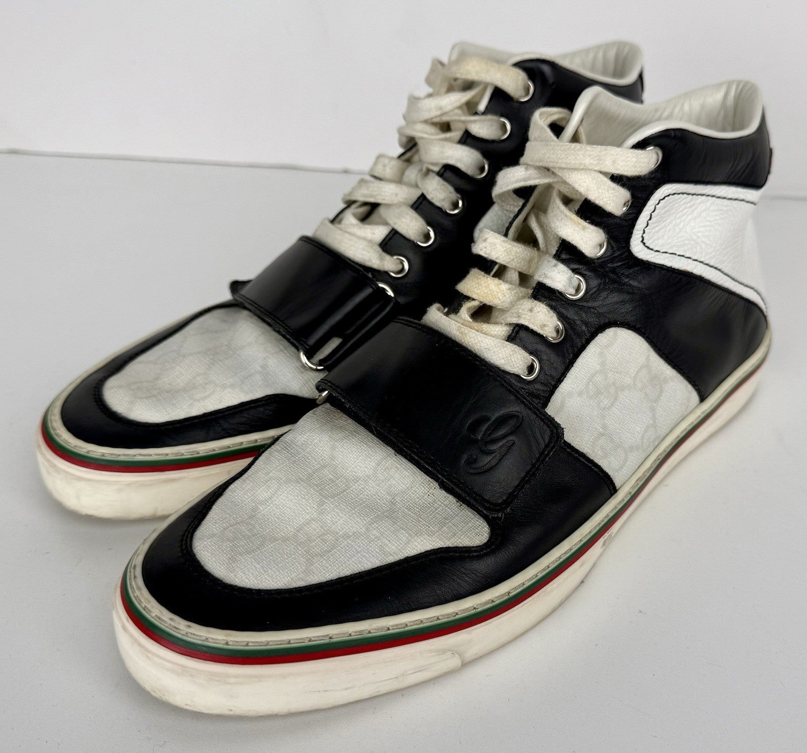 Gucci Black/White Leather GG Lace Up Low Top  Gymnastikskor Sneakers Size 9
