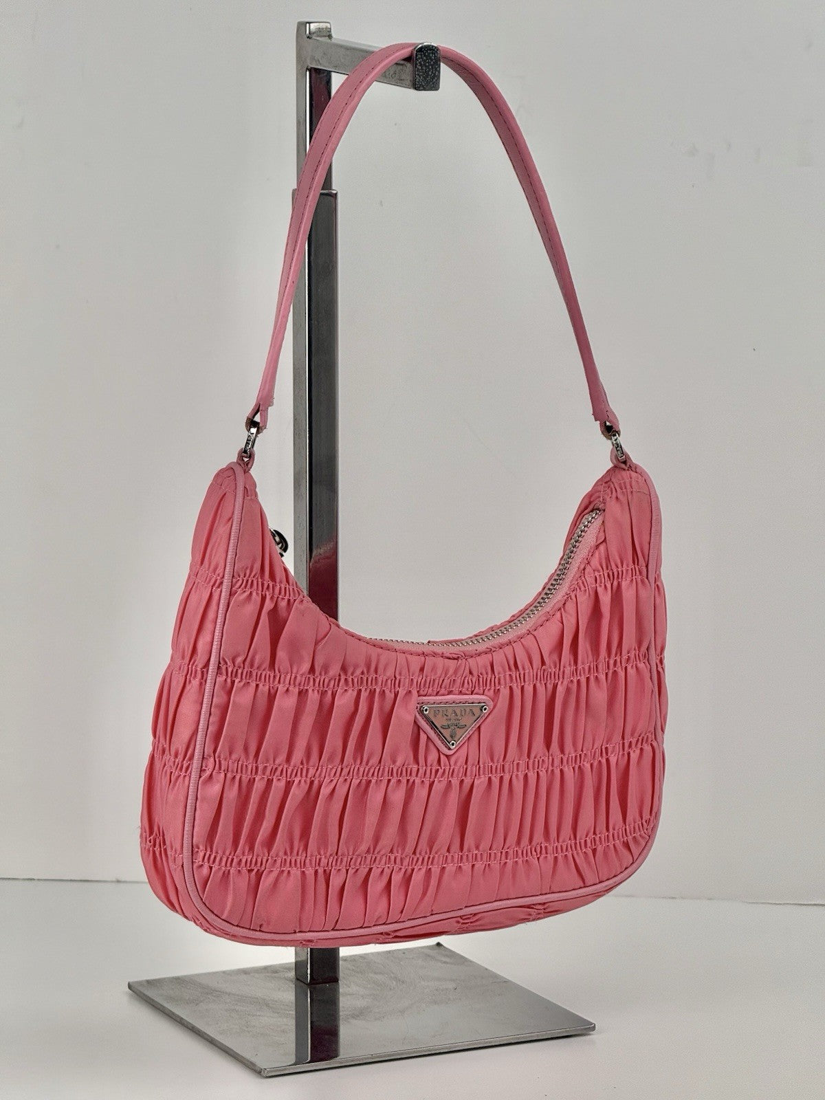Prada Hobo Tessuto Gaufre Nylon Shoulder Bag In Pink