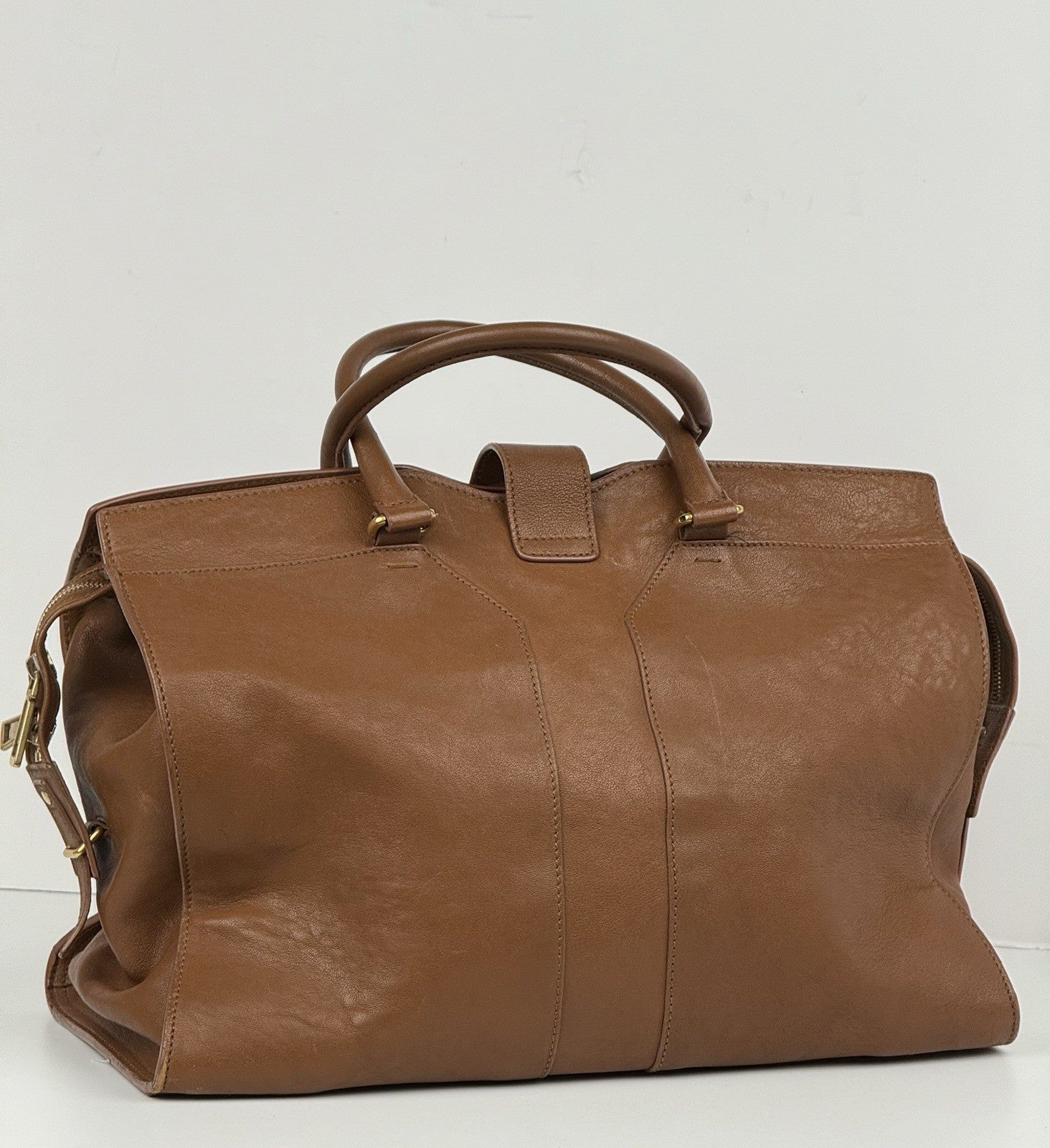 SAINT LAURENT Y Line Cabas Chic Handbag Women's Brown Leather Large