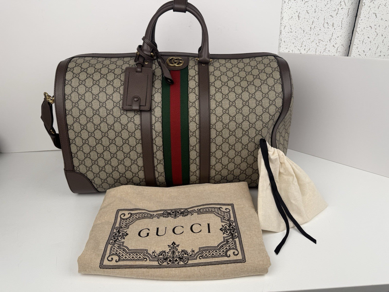 Gucci Supreme Monogram Canvas Large Duffel Bag Beige