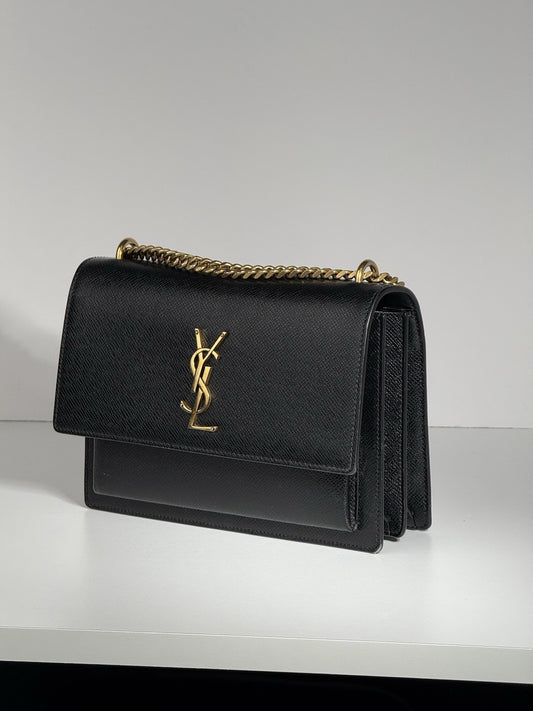 Saint Laurent Black Leather Medium Sunset Chain Shoulder Bag