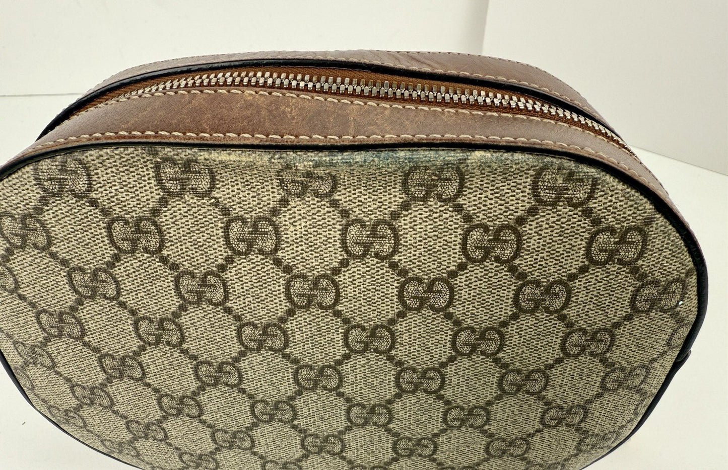 Gucci GG Supreme Monogram Cuoio Toscano Mini Chain Shoulder Bag Beige Ebony Cuir