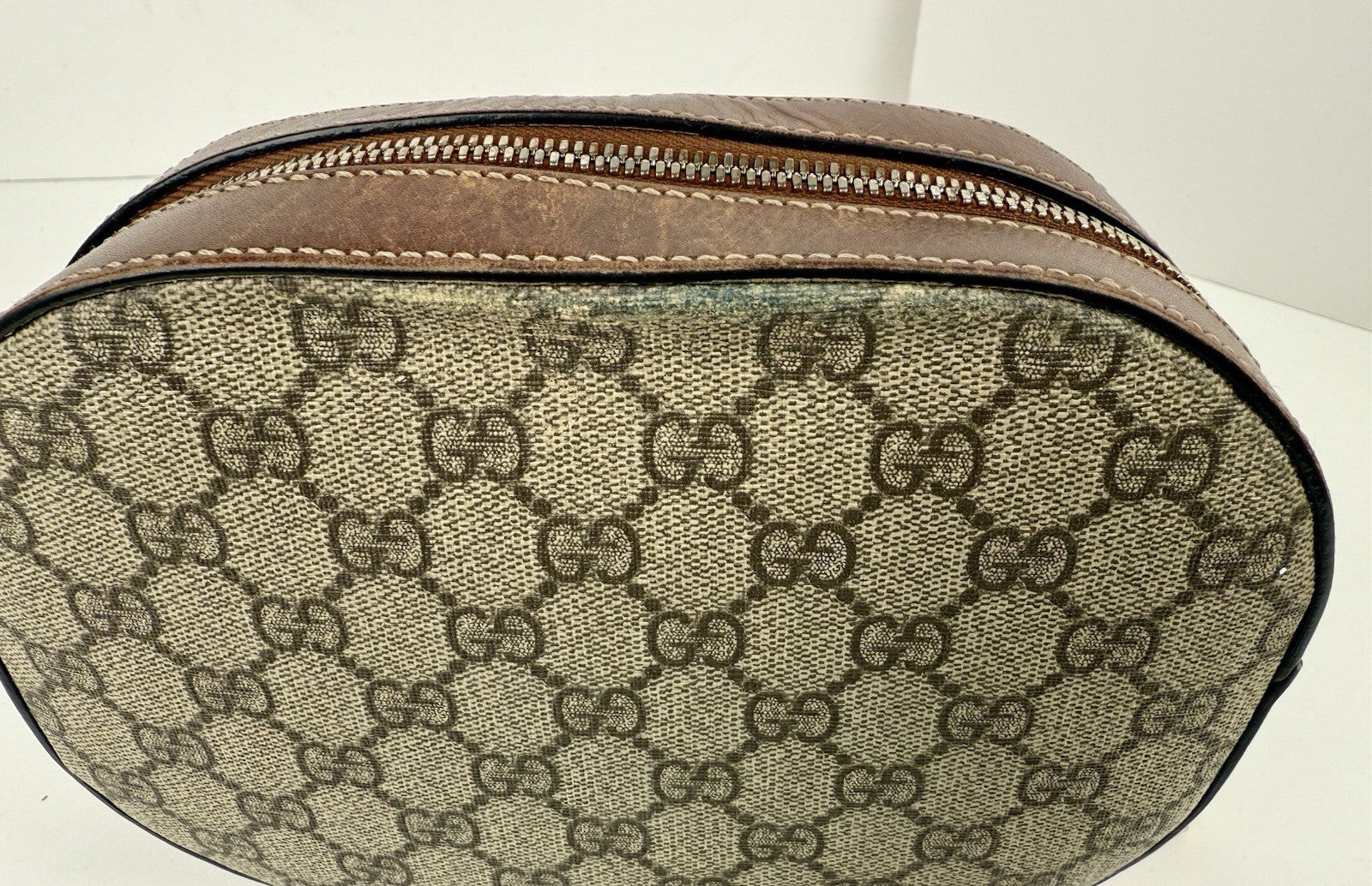 Gucci GG Supreme Monogram Cuoio Toscano Mini Chain Shoulder Bag Beige Ebony Cuir