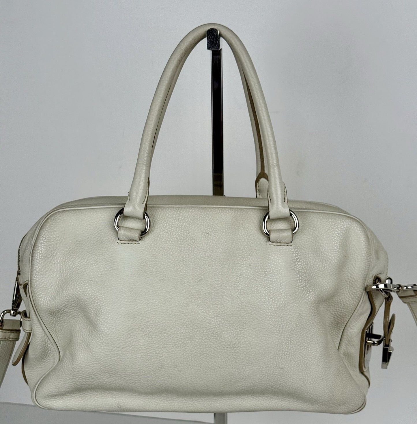 PRADA Two Way Shoulder Bag White Leather