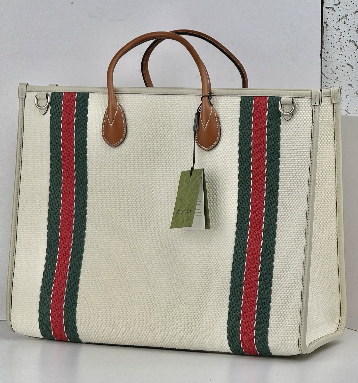 Gucci White Canvas/Leather GG Interlocking Top Handle Tote Bag