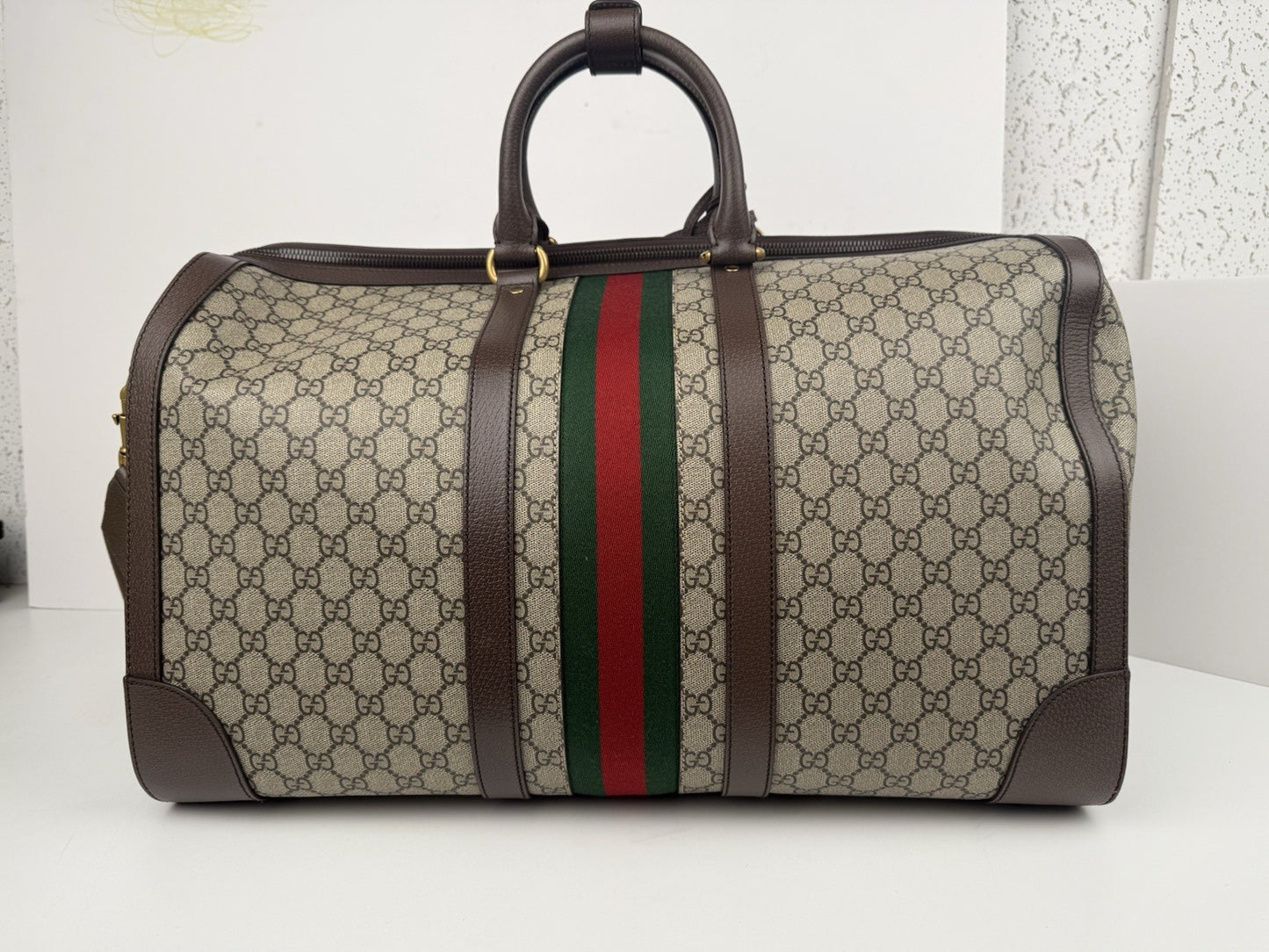 Gucci Supreme Monogram Canvas Large Duffel Bag Beige