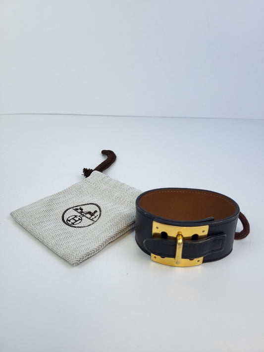 Hermès Leather Intense Wrap Bracelet Black Gold 