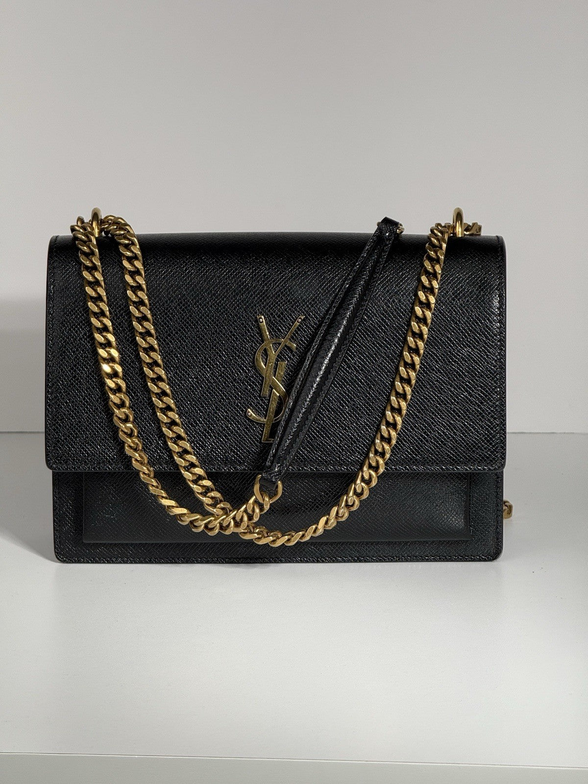 Saint Laurent Black Leather Medium Sunset Chain Shoulder Bag