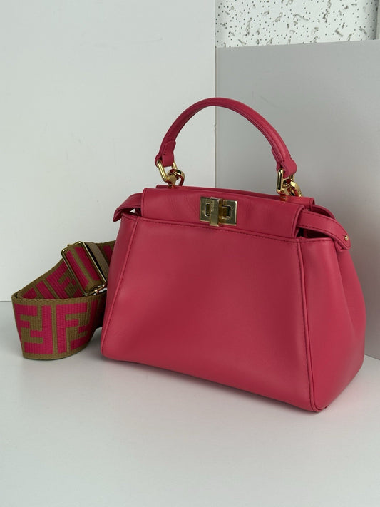 FENDI Peekaboo Mini Women's Crossbody Bag in Pink Leather