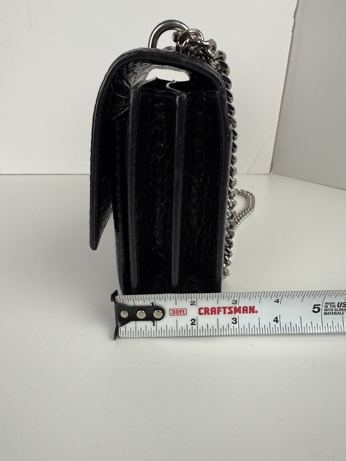 Saint Laurent Sunset Black Shiny Crocodile Embossed Leather Shoulder Bag