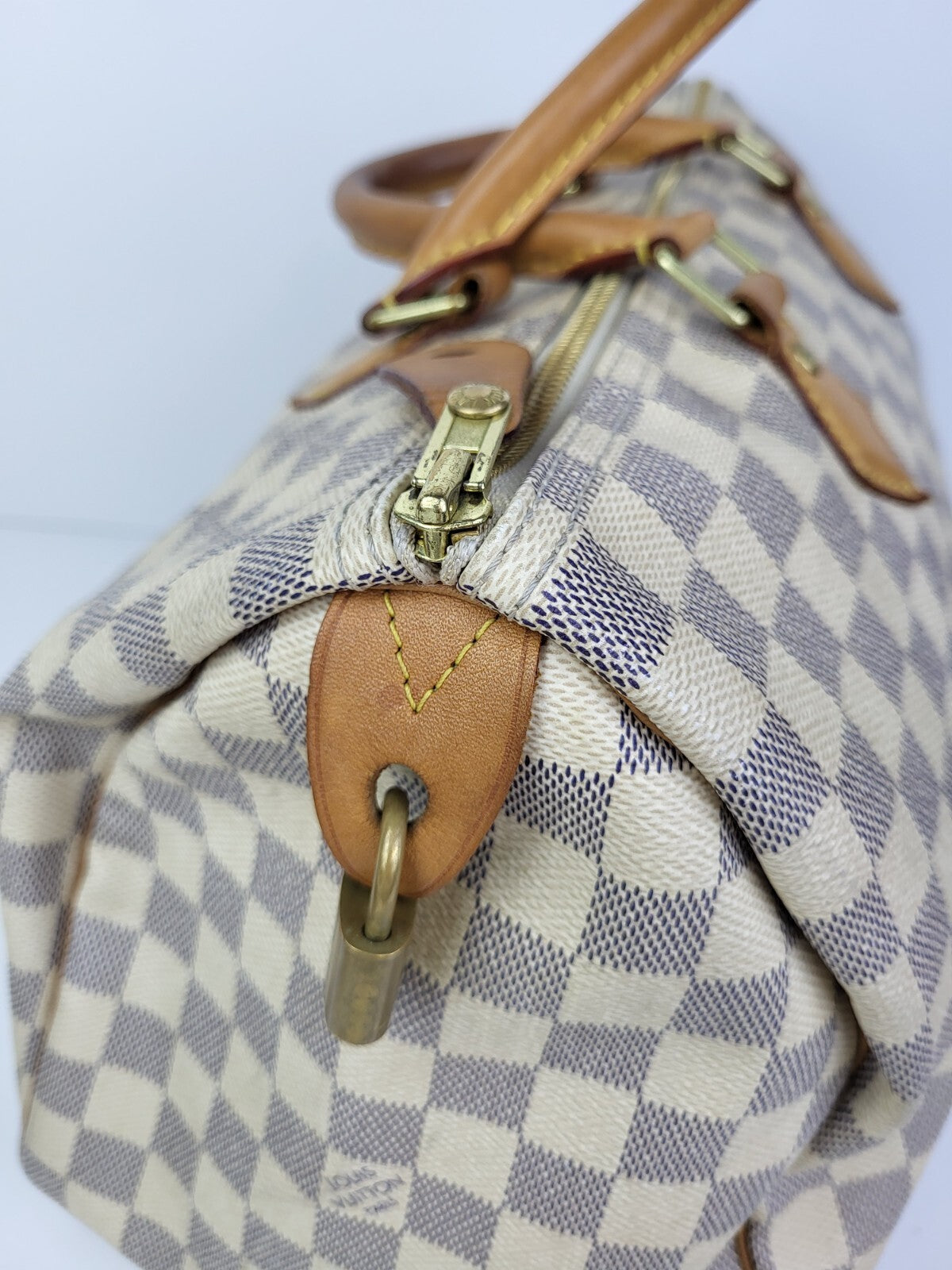 Louis Vuitton Speedy Bandouliere Damier Azur Duffle 35 Canvas Bag