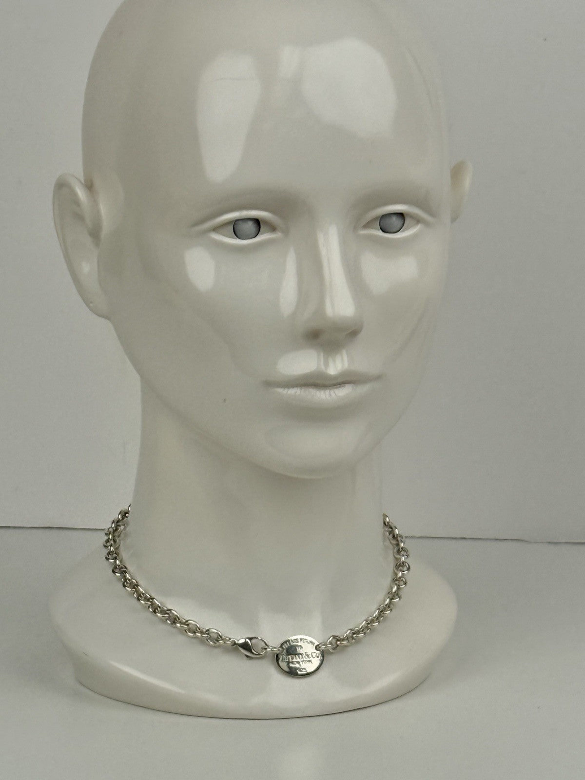Tiffany & Co Sterling Silver Oval Choker Tag Necklace 15.5"