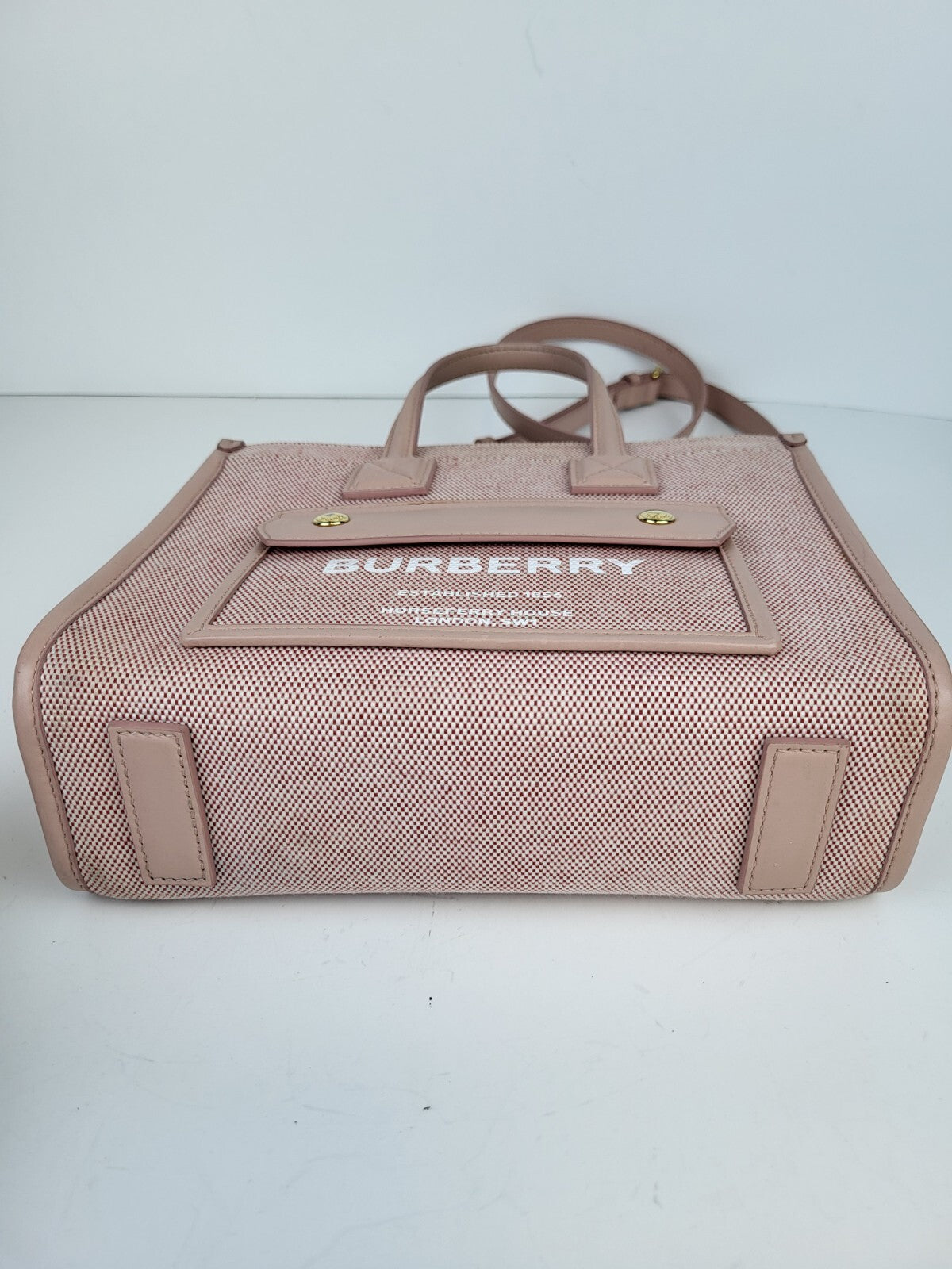Burberry Freya Shopping Tote Canvas with Leather Mini Pink