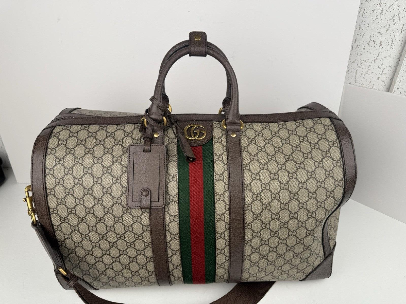 Gucci Supreme Monogram Canvas Large Duffel Bag Beige