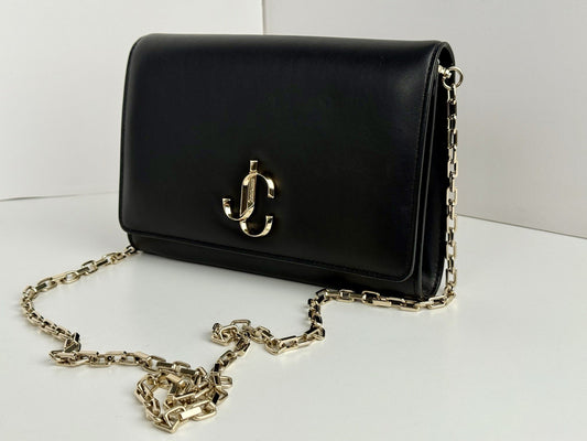 Jimmy Choo Chain Women's Evening Shoulder Bag in Black Leather