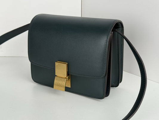 Celine Classic Box Shoulder Bag Medium Dark Green Leather