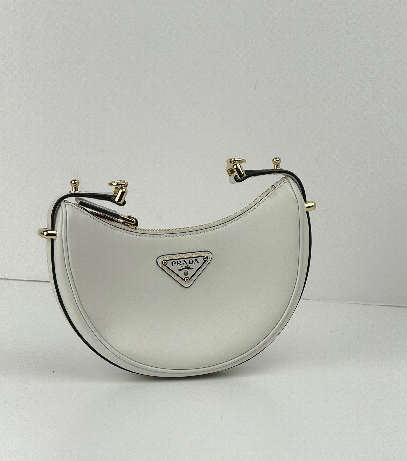 Prada White Leather Arque Shoulder Bag