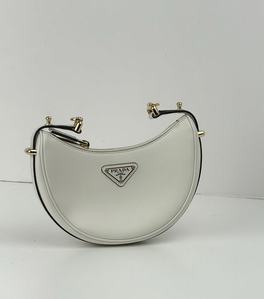 Prada White Leather Arque Shoulder Bag