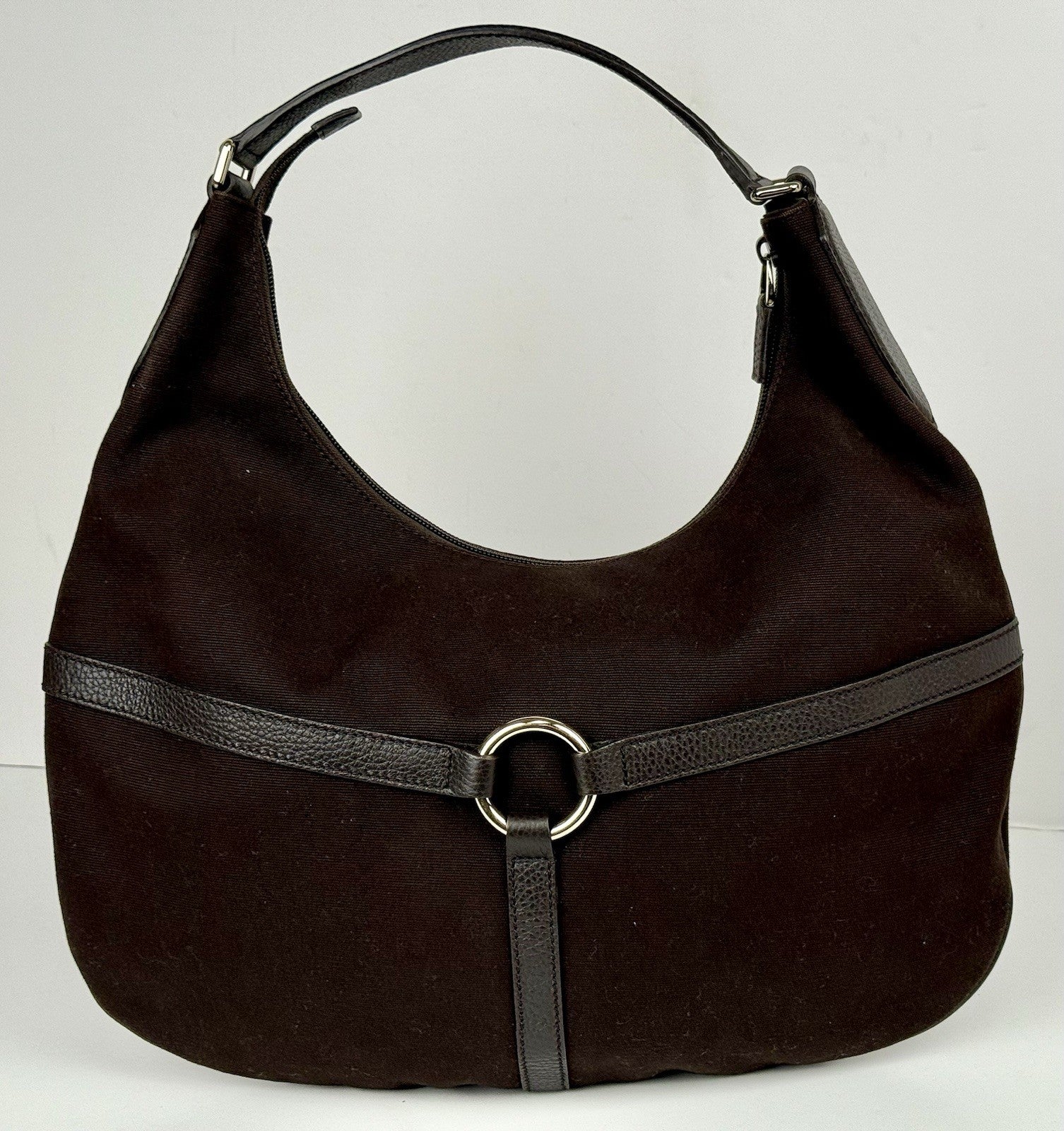 Gucci GG Dark Brown Canvas Medium Hobo Shoulder Bag