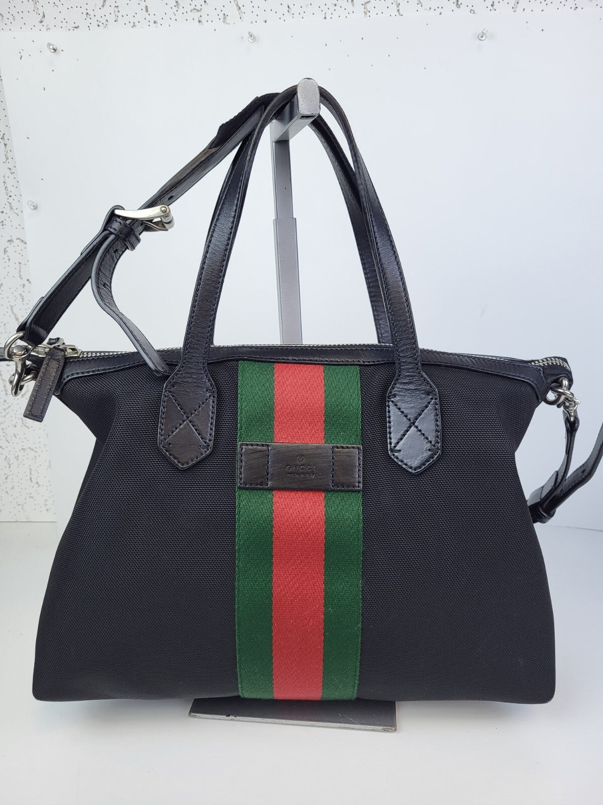 Gucci Nylon Web Top Handle Shoulder Bag Black