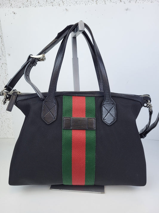 Gucci Nylon Web Top Handle Shoulder Bag Black