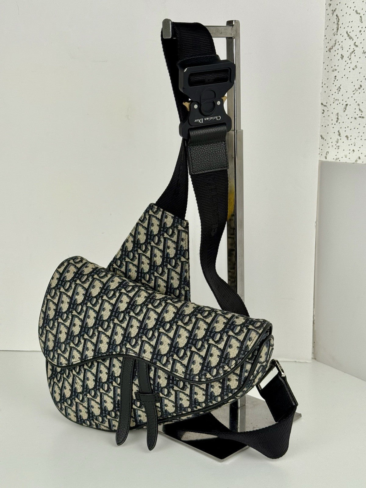 DIOR JACQUARD OBLIQUE SADDLE BAG MENS CHRISTIAN DIOR BLACK