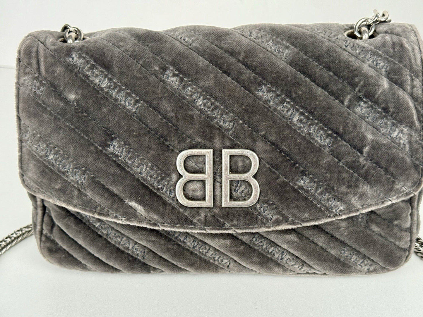 Balenciaga Velvet Logo Matelasse BB Chain Shoulder Bag