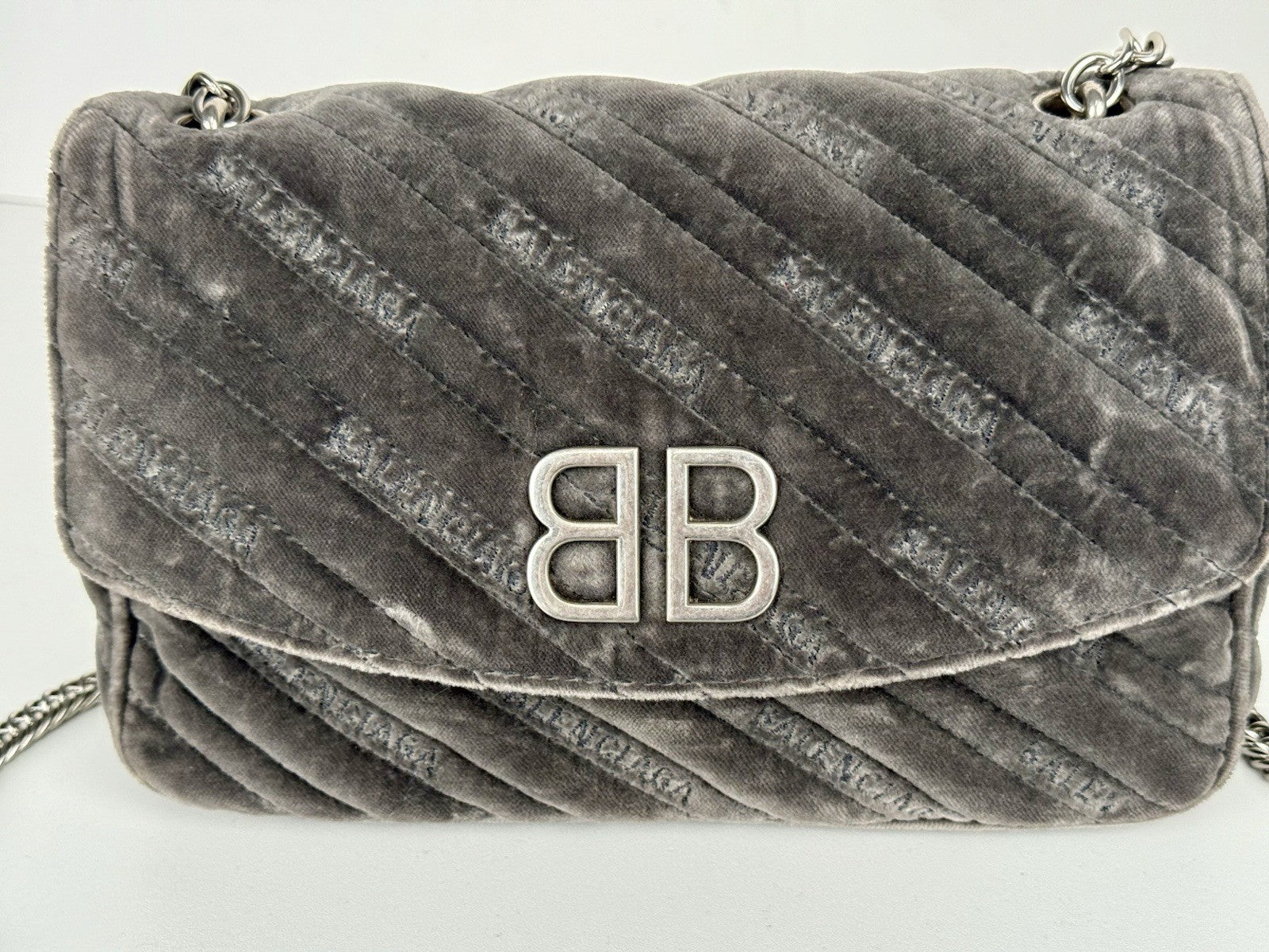 Balenciaga Velvet Logo Matelasse BB Chain Shoulder Bag
