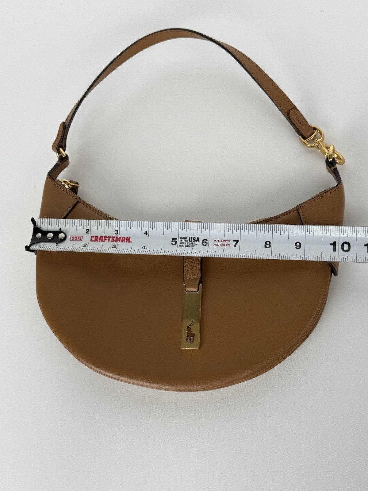 POLO RALPH LAUREN Shoulder Bag Half Moon Shaped Leather Brown