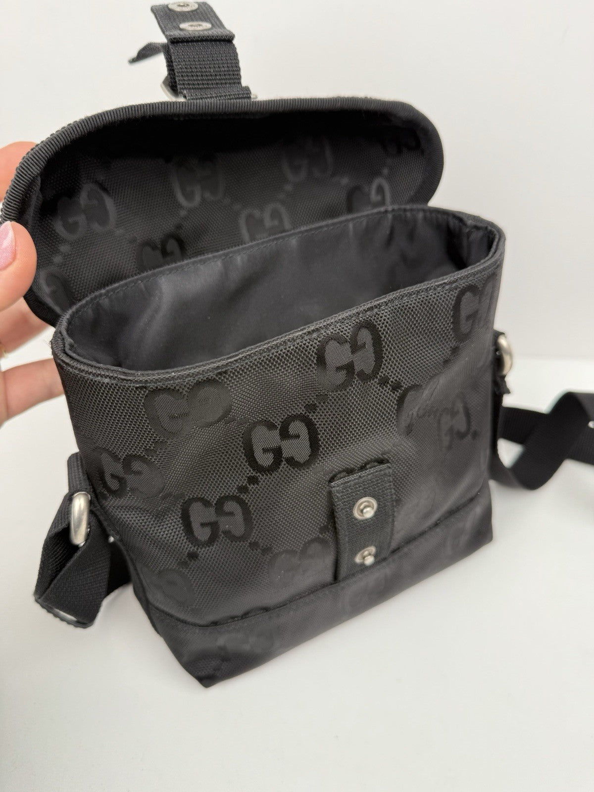 Gucci Econyl Nylon Monogram Off The Grid Messenger Bag Black