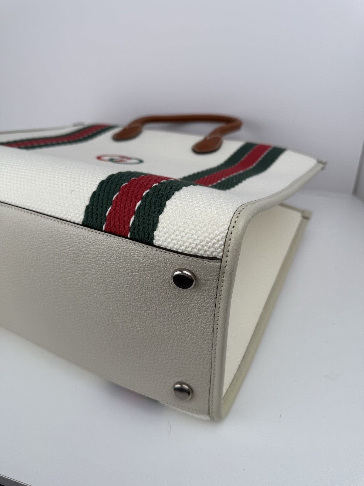 Gucci White Canvas/Leather GG Interlocking Top Handle Tote Bag
