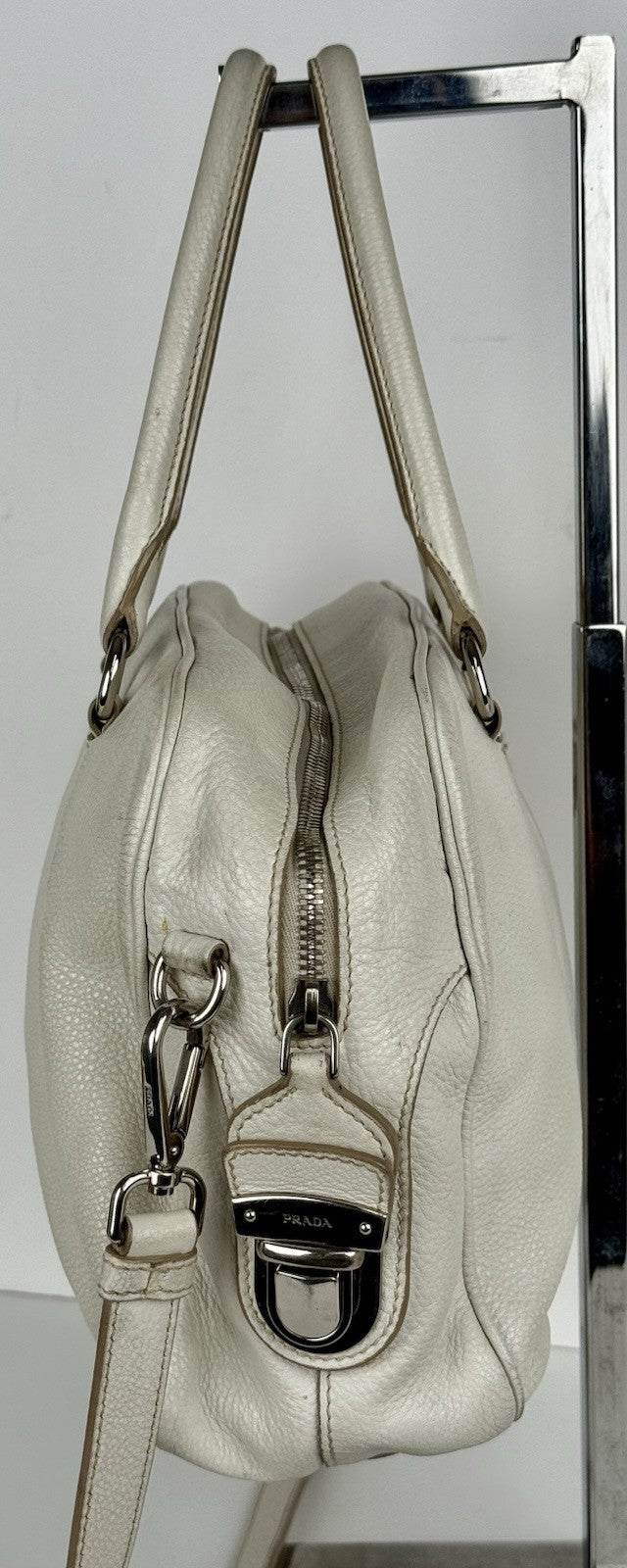PRADA Two Way Shoulder Bag White Leather