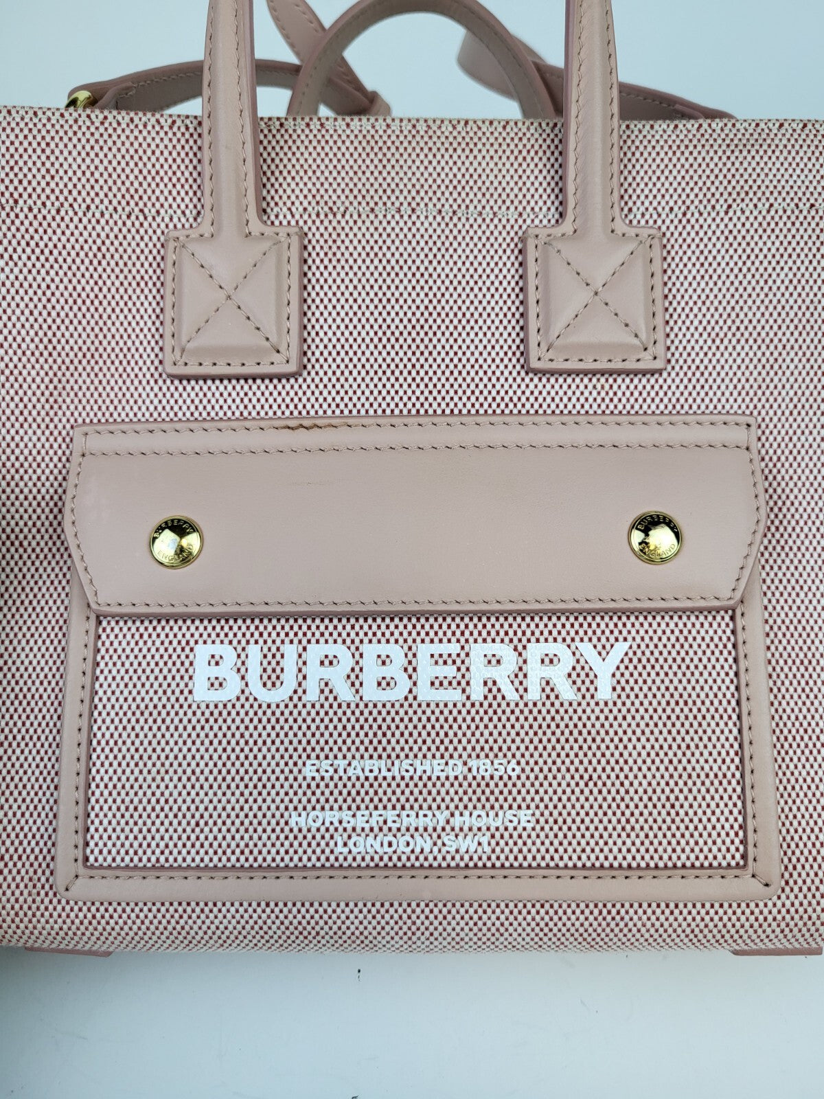 Burberry Freya Shopping Tote Canvas with Leather Mini Pink