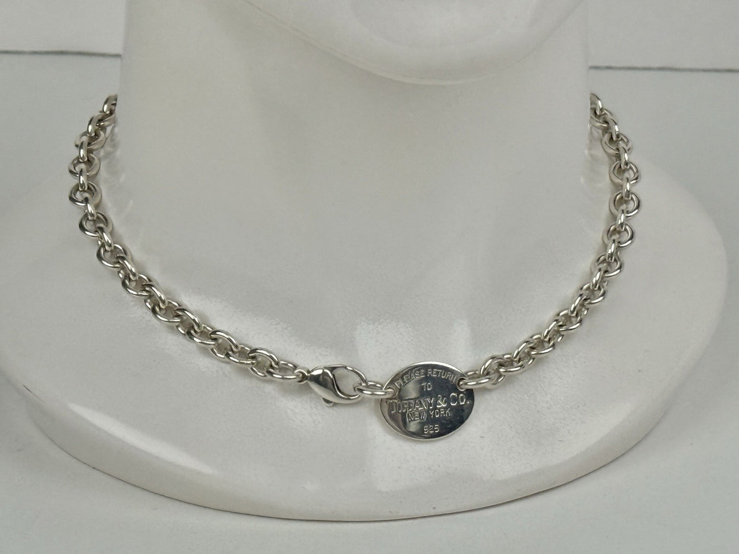 Tiffany & Co Sterling Silver Oval Choker Tag Necklace 15.5"