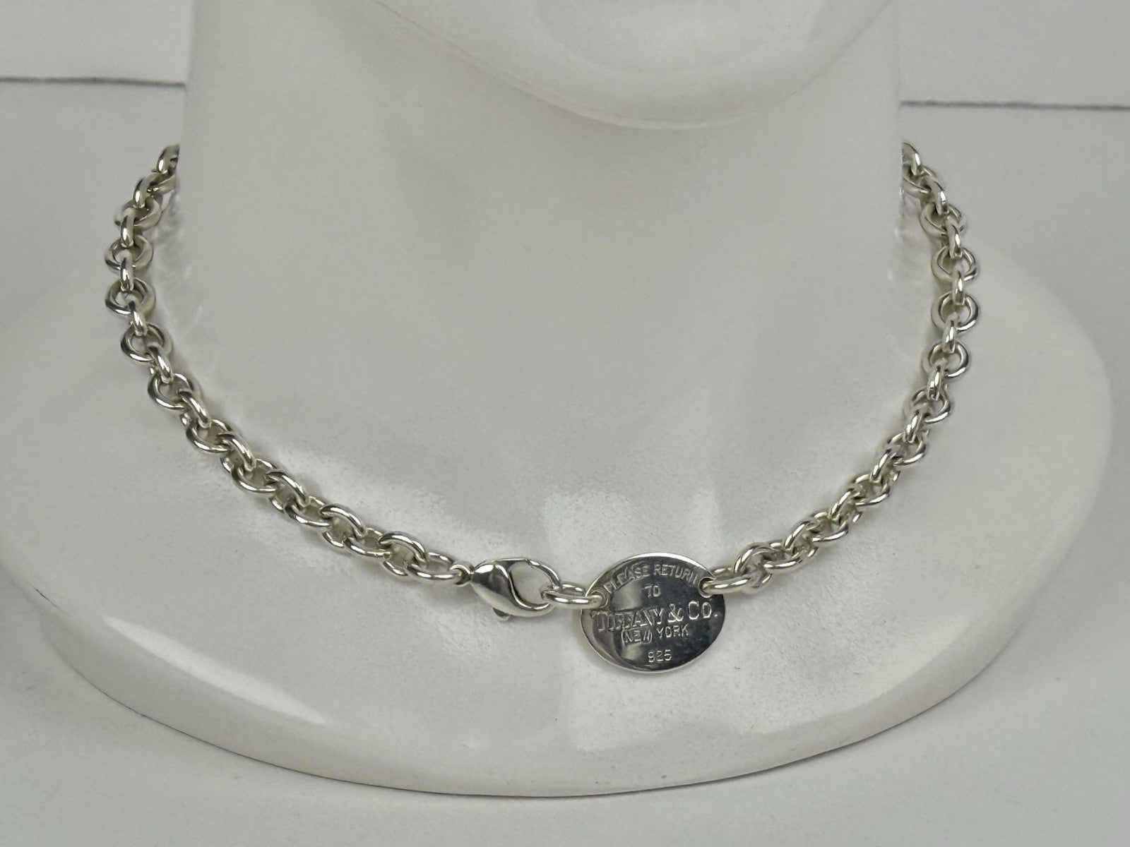 Tiffany & Co Sterling Silver Oval Choker Tag Necklace 15.5"