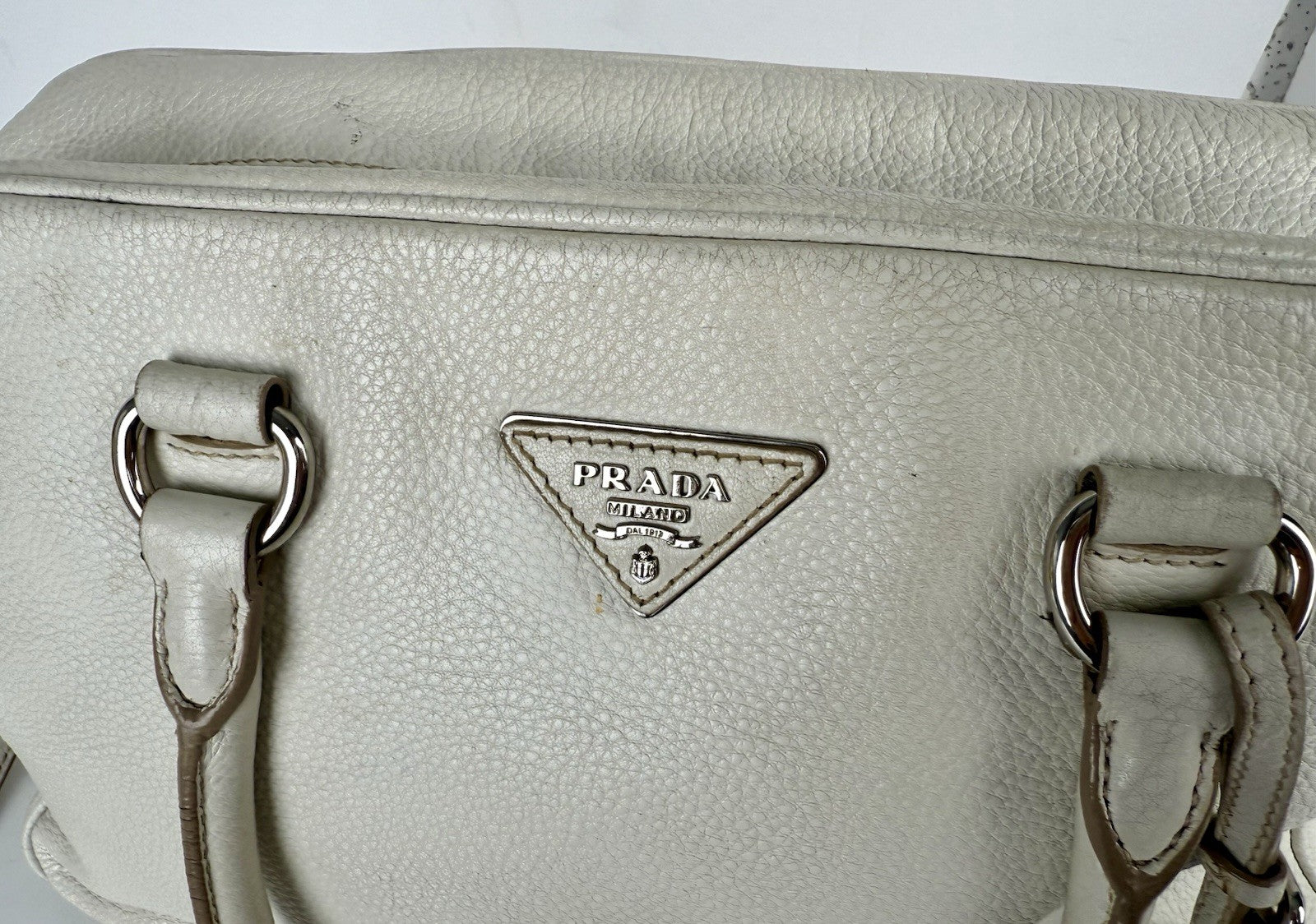 PRADA Two Way Shoulder Bag White Leather