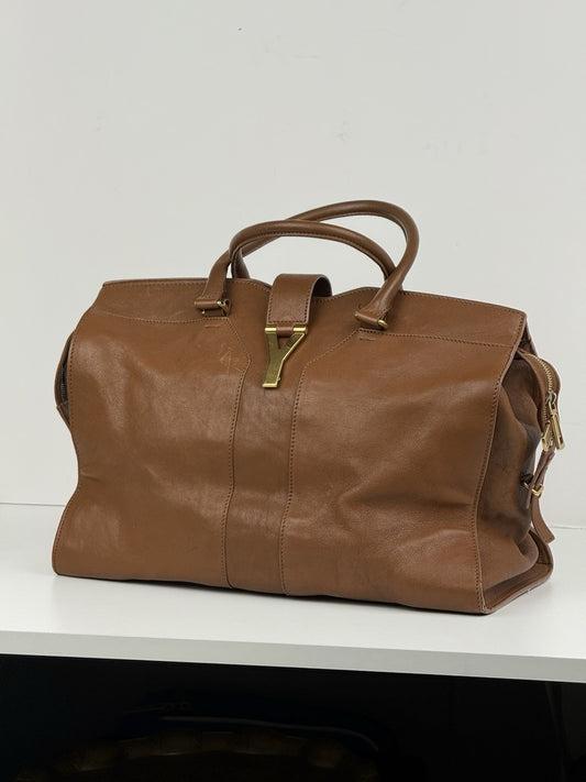 SAINT LAURENT Y Line Cabas Chic Handbag Women's Brown Leather Large