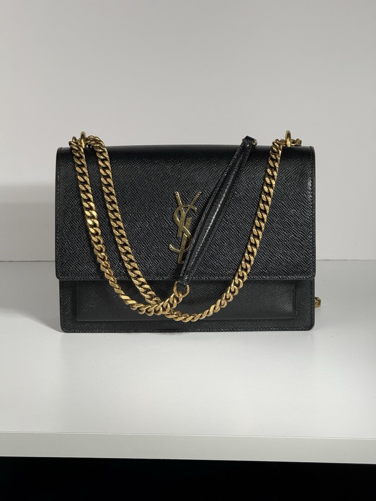 Saint Laurent Black Leather Medium Sunset Chain Shoulder Bag